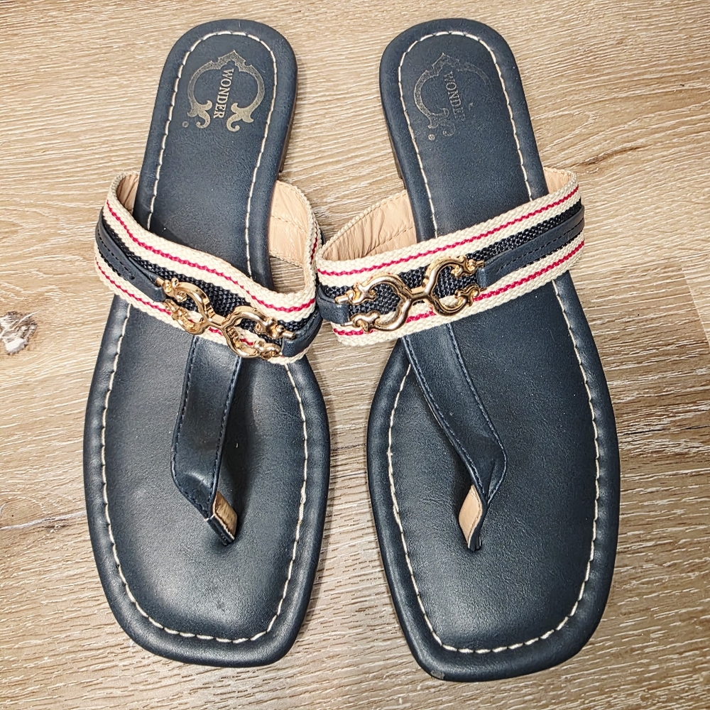 Wonder Black Sandals with Gold and Red Trim